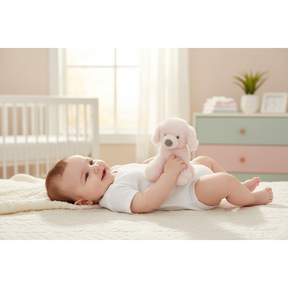 Baby GUND Fluffey Dog Plush Rattle Baby 6in Pink Brand New 4040363